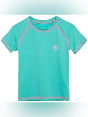Pink Platinum Aqua Short-Sleeve Rashguard with Pink Stitching